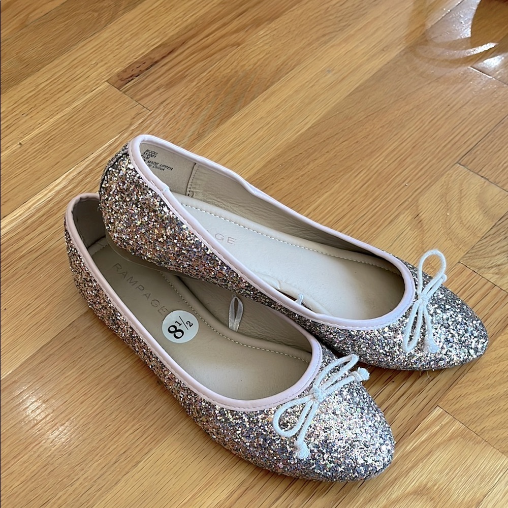 Rampage Sparkle Glitter Flats with Bow